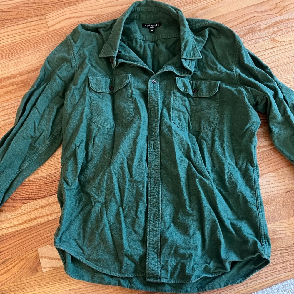 J. Crew Dark Green Shirt Jacket with brown elbow pads